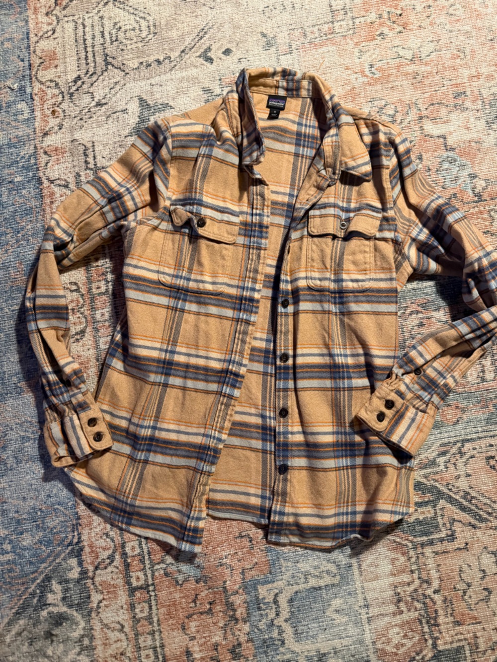 Patagonia Mustard Yellow and Blue Plaid Button-Down Shirt - Picture 2 of 3